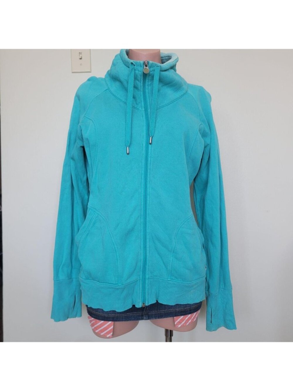 Tuff Mint Green Retro Athleisure Turtle Neck Zip Up Jacket (L)